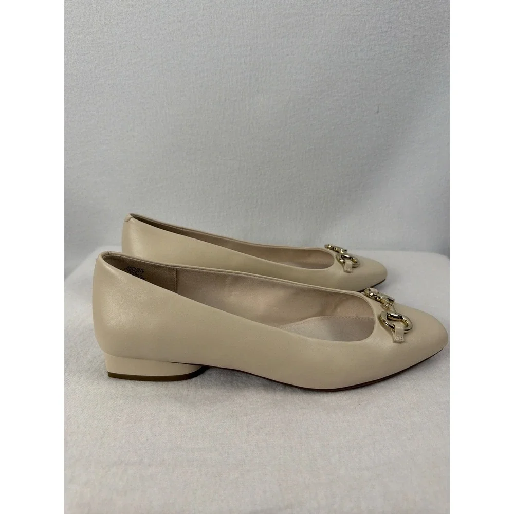 Anne Klein Arcora Cream Leather Horsebit iFlex Flats Loafer Classic Comfort